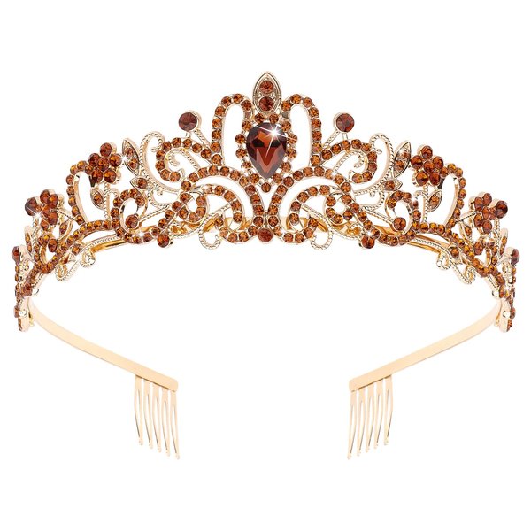 Didder Gold Brown Rhinestone Headband Princess Tiaras Halloween Costume Party Headpiece for Women and Girls