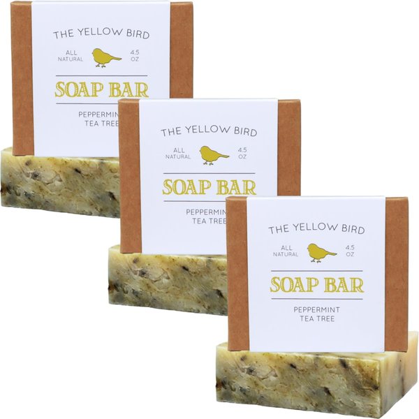 Yellow Bird Peppermint Tea Tree Soap Bars | 3 Pack | Natural & Organic | Gentle Body & Face Soap | Handmade in USA