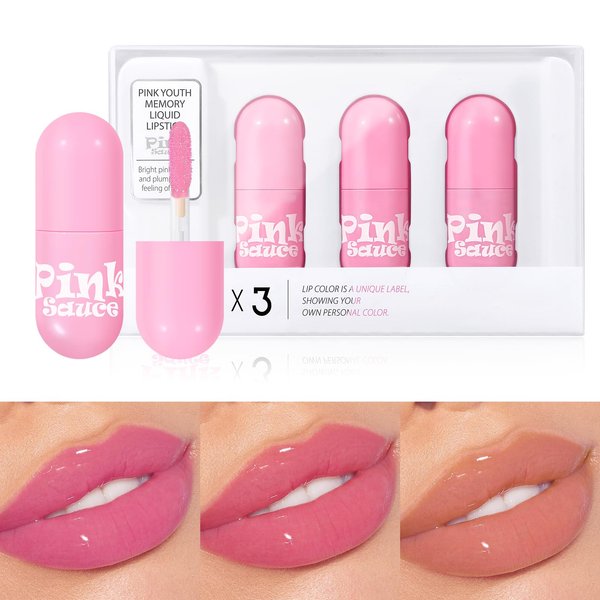 KISSIO Lip Gloss Set,3 PCS Moisturizing and Pigmented Lip Glaze,Liquid Lipstick No Sticky,Shine for Plumper Looking Lips,Cruelty Free,Group A,0.19 oz x3