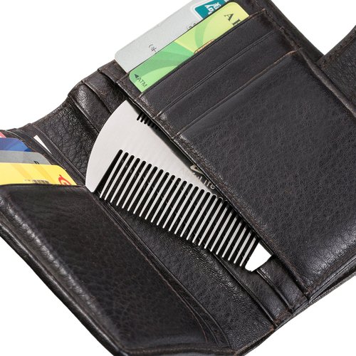AhfuLife Metal Hair&Beard Comb - EDC Credit Card Size Comb Perfect for Wallet and Pocket - Anti-Static Dual Action Beard Comb - Presented in Gift Box (Stainless Steel Comb)