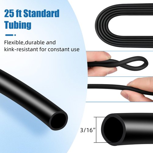 AQUANEAT 25 Feet Aquarium Airline Tubing, Standard 3/16” Tubing for Fish Tank Air Pump (Black)