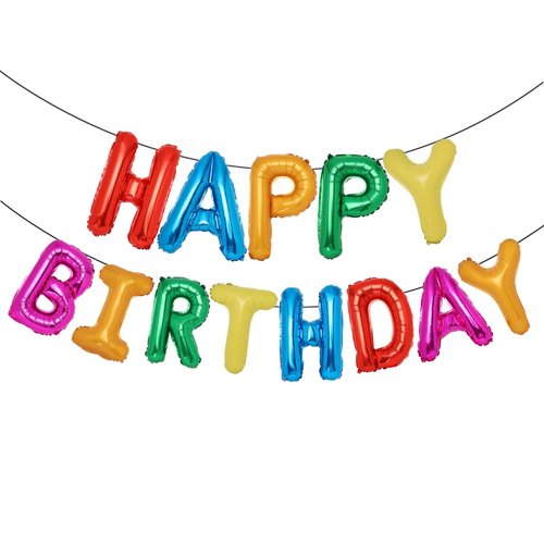 Accevo 7 Color Rainbow Happy Birthday Balloons Banner 16 Inch Mylar Foil Letters Balloons Happy Birthday Sign Banner for Kids, Child, Adults, Boys & Girls Birthday Party Decorations Balloon Supplies
