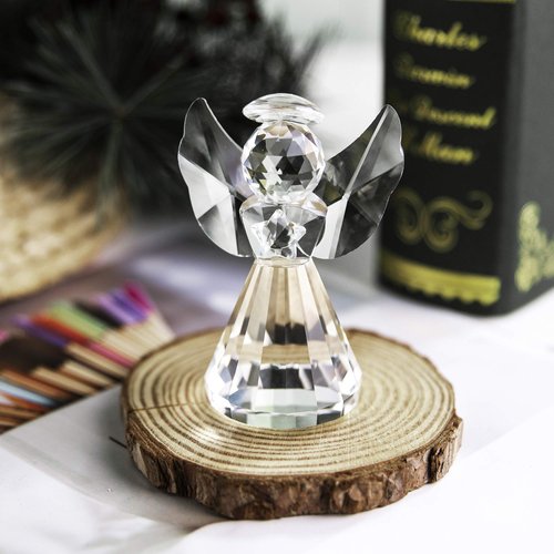 HDCRYSTALGIFTS 3inch Crystal Angel Figurine Paperweight Decor Glass Ornaments Art Collecible (Clear)