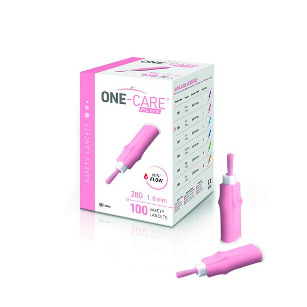 MediVena ONE-CARE Plus Safety Lancets, Contact-Activated, 28G x 1.8mm, 100/bx, Sterile, Single-Use, Easy Fingerstick for Comfortable Glucose Testing