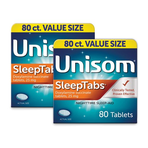 Unisom SleepTabs, Nighttime Sleep-aid, Doxylamine Succinate, 80 Tablets (Pack of 2)