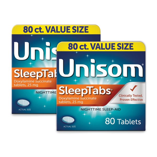 Unisom SleepTabs, Nighttime Sleep-aid, Doxylamine Succinate, 80 Tablets (Pack of 2)
