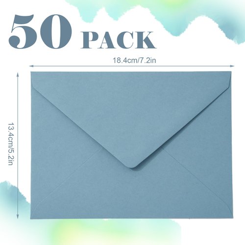 Whaline 50Pcs A7 Invitation Envelopes Set Dusty Blue Greeting Card Envelopes V-Flap Envelopes Gift Card Sleeves for Mailing Envelopes Sending Card Wedding Baby Shower Birthday, 7.3x5.3 Inch