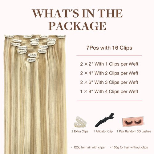 GOO GOO Clip in Hair Extensions Real Human Hair, 22inch 120g 7Pcs, 18A/613A Dark Blonde Highlighted Bleach Blonde, Remy Human Hair Extensions Clip ins for Women, Natural Human Hair