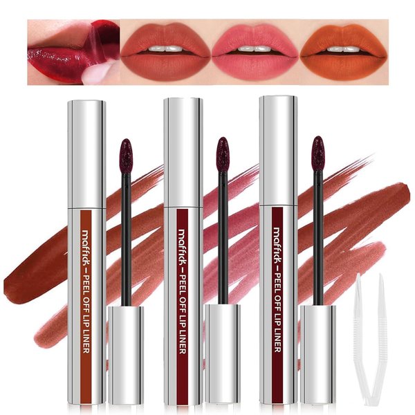 DENESTUP 3 Colors Peel off Lip Liner Tattoo, Peel Off Lip Stain Tattoo with Matte Finish, Infused with Vitamin E, Tattoo Lipstick Long Lasting Plump Lip Makeup Gift for Women
