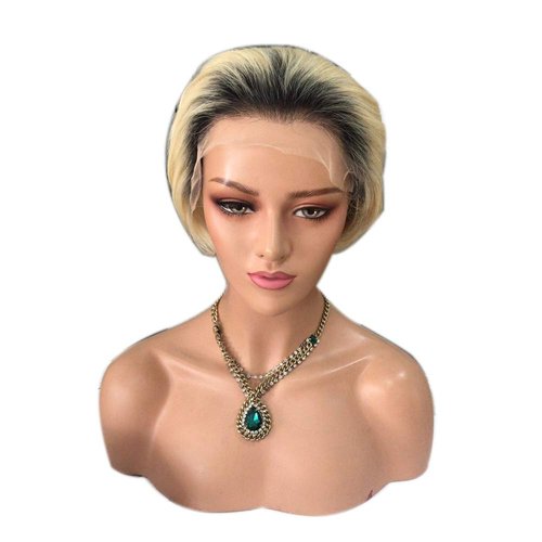 Choshim Hair Ombre 613 Pixie Cut 13x1x5 inch Lace Human Hair Wig Brazilian Natural Straight Hair Dark Roots Blonde Short Length Free Part Pre Plucked Lace Front Wigs for Women 8 Inches