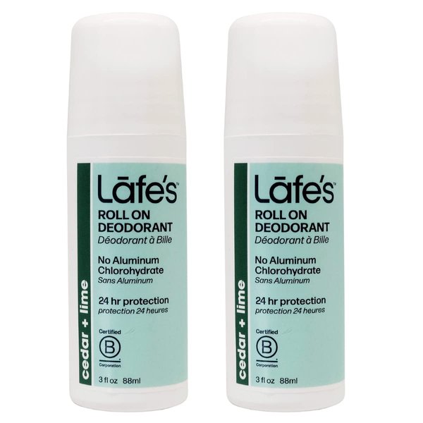 Lafe's Natural Deodorant | 3oz Roll-On Aluminum Free Natural Deodorant for Men & Women | Paraben Free & Baking Soda Free with 24-Hour Protection | Cedar & Lime - Formerly Fresh | 2 Pack | Packaging May Vary