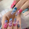 Long Coffin Press on Nails, Colorful Clouds Fake Nails, Blue Halo Dyeing False Nails, Glossy Glue on Nails, Stars Artificial Nails, Cute Full Cover Nails Summer Acrylic Nails Tips for Women 24Pcs