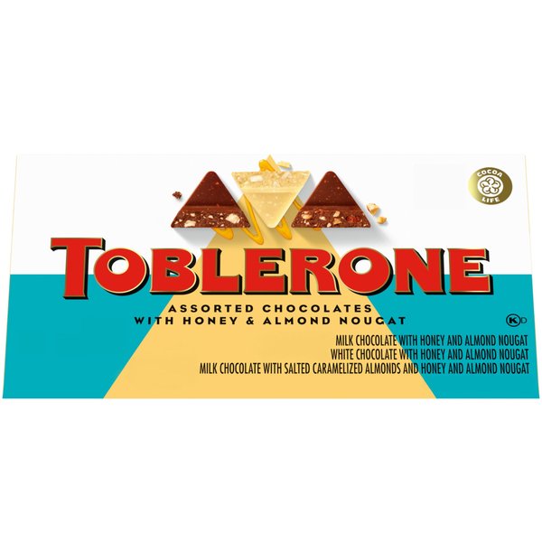 Toblerone Chocolate Gift Box (Milk Chocolate, White Chocolate, & Milk Chocolate with Salted Caramelized Almonds Chocolate Bars), 1 Gift Box (9 - 3.52 oz Bars)
