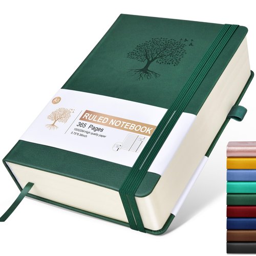 Lined Journal Notebook -365 Pages A5 Thick Journals for Writing Ruled Notebook, Hardcover Leather Journal for Women Men, Daily Journal Notebook for Work, Note Taking, 100Gsm Lined Paper( 5.75'' X 8.38'' Green)