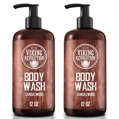 Viking Revolution Men's Body Wash - Sandalwood, Skin Cleaning Agent - Mens Natural Body Wash with Vitamin E and Rosemary Oil - Shower Gel Liquid Soap, 12 Fl Oz (Pack of 2)