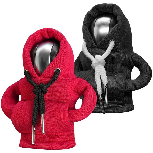 Mystique Maison 2023 New Car Shift Knob Hoodie，Universal Shift Knob Cover,Gear Shift Cover,Cute Gear Shift Knob Hoodie，Car Shifter Stick Protector Decoration (2 pcs.Black+Red)