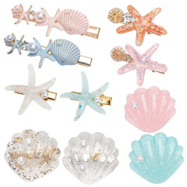 10 PCS Starfish Hair Clips Seashell Hair Clip Set, Catcan Beach Hair Clips Seashell Hair Accessories for Women Clips Headwear Hairstyle Tool