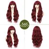 Angzon Burgundy Wig With Bangs Long Wavy Wine Red Wigs for Women 26 Inch Curly Wavy Wig With Bangs Natural Looking Synthetic Heat Resistant Fiber Wig for Daily Party Use
