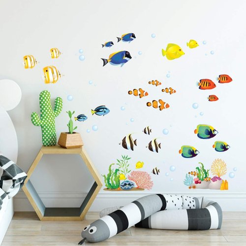 DECOWALL DS-8035 Coral Reef Fish Kids Wall Stickers Wall Decals Peel and Stick Removable Wall Stickers for Kids Nursery Bedroom Living Room (Small) décor