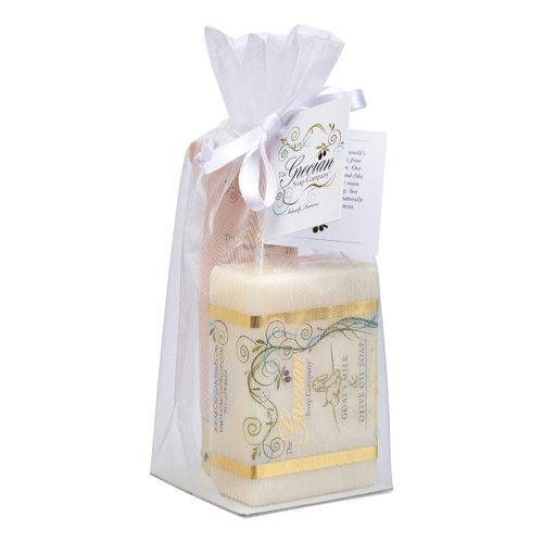 Grecian Soap & Lotion Tube Gift Set Plumeria Scent- Luxurious Goat's Milk Soap Bar & Lotion Set, Ideal Mother's Day Gift, Unique Women's Gift Set- Natural Beauty Products