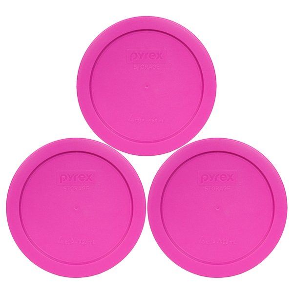 Pyrex 7201-PC Round 4 Cup Storage Lid for Glass Bowls (3, Pink)