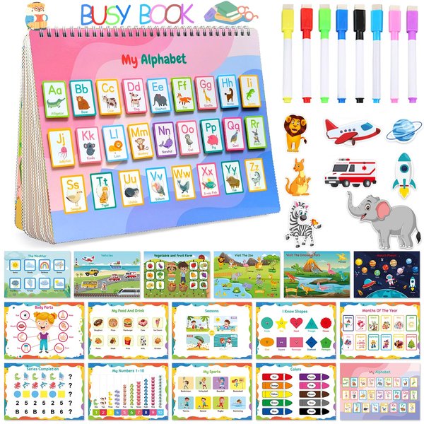 Busy Book for Toddlers 3-5, 32 Themes My Preschool Learning Activities, Kindergarten Preschool Workbook for Kids, Autism Sensory Montessori Educational Toys Christmas Birthdays Gifts for Boys Girls