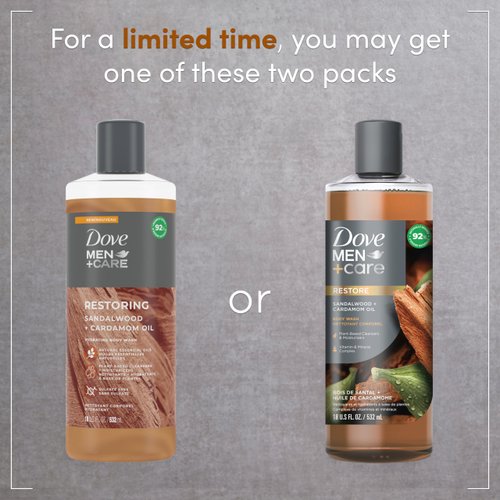 Dove Men+Care Body Wash Sandalwood + Cardamom Oil to Rebuild Skin in the Shower with Plant-Based Cleansers and Moisturizers 18 oz