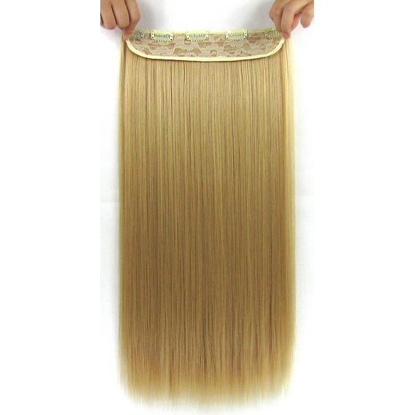 Beaute Galleria 22 Inches Straight Half Head Clip In Synthetic Hair Extensions Cosplay Hairpiece for Women (Golden Blonde)