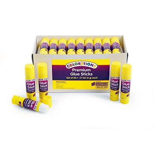 Colorations Washable Glue Sticks, Premium Classroom Art Supplies, Safe Easy-To-Spread Adhesive, Preschool, School Projects, Crafts, Scrapbook Glue, White Glue Stick Dries Clear, Bulk 50 Pack