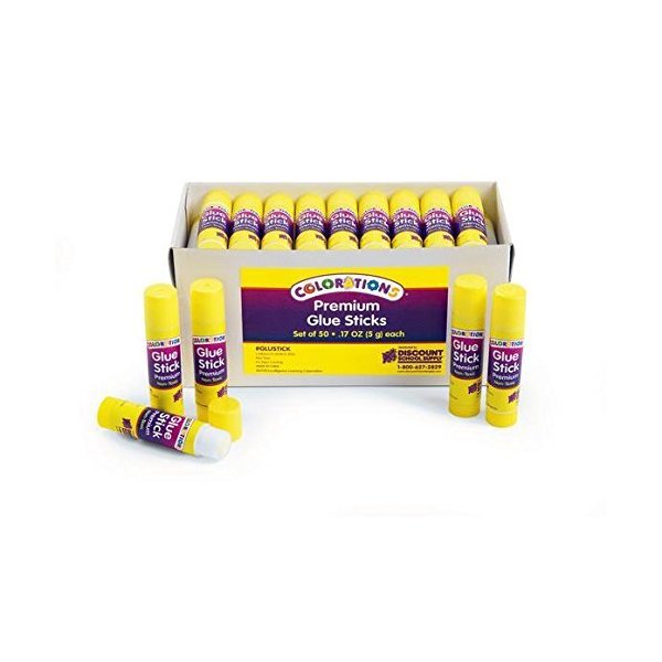 Colorations Washable Glue Sticks, Premium Classroom Art Supplies, Safe Easy-To-Spread Adhesive, Preschool, School Projects, Crafts, Scrapbook Glue, White Glue Stick Dries Clear, Bulk 50 Pack