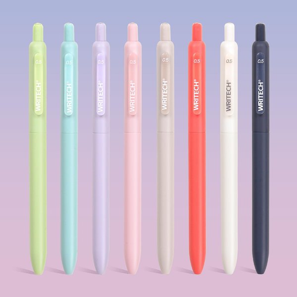 WRITECH Gel Pens Fine Point: Retractable 0.5mm Multicolor Ink 8ct Silent Click No Smear Smudge Extra Smooth Writing Bullet Tip Colored Pen Non Bleed for Journaling Note Taking Drawing