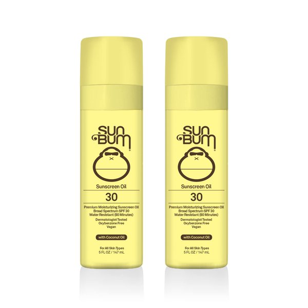 Sun Bum Original SPF 30 Sunscreen Oil | Vegan and Reef Friendly (Octinoxate & Oxybenzone Free) Broad Spectrum Moisturizing UVA/UVB Glowing Sunscreen Lotion with Vitamin E | 5 oz | 2 Pack