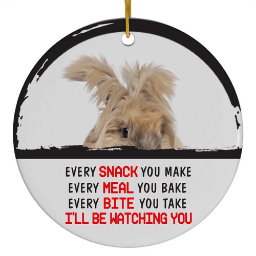 Funny Peeking Every Snack You Make Cream English Angora Rabbit Christmas Ornament - White Circle Ceramic Decoration - Keepsake Gifts for Rabbit Lovers