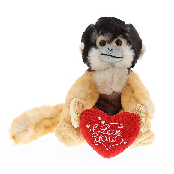 DolliBu I Love You Valentine Plush Squirrel Monkey - Cute Stuffed Animal with Red Heart and Name Personalization Gift for Valentines Day, Birthday, Anniversary, Romantic Date - 12.5 Inches