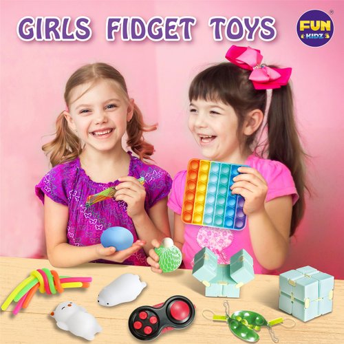 Fidget Box for Girls Boys, FunKidz Mystery Sensory Fidget Pack Toys for Stress Relief Kids Party Favors Gift Classroom Prizes Travel Camping with Portable Case