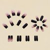Fall Press on Nails Medium Fake Nails Pink Black Gradient Square Press on Nails Coffin Glossy False Nails with Pink Flowers Designs Full Cover Acrylic Nails Glue on Stick on Nails for Women 24PCS