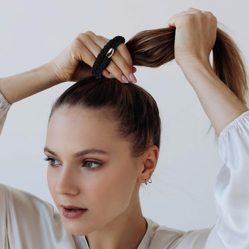 Nogeqi 24 Pcs Black Braided Ponytail Holder, Elastic Womens Hair Ties Thick, Strong Hair Ties with Bead, Damage Free Men Hair Ties, Hairtie with Gentle Hold for Women and Girls Hair Accessories