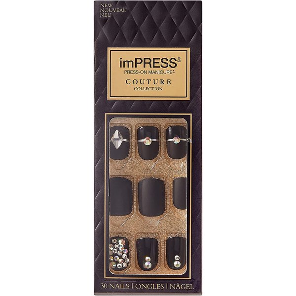KISS imPRESS Press-On Nails Couture Collection Manicure Kit, ‘Lavish’, Patented Super-Hold Adhesive, 30 Fake Nails with 12 Accent Nails