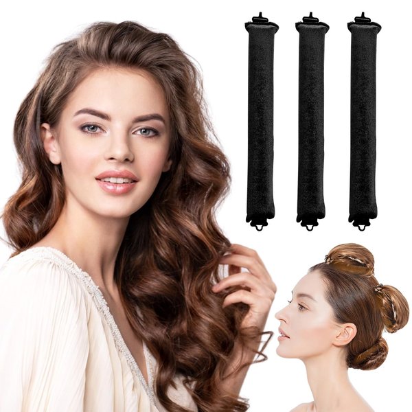 Flexi Heatless Overnight Hair Curlers with Hook and Soft Curls - 3PCS Black