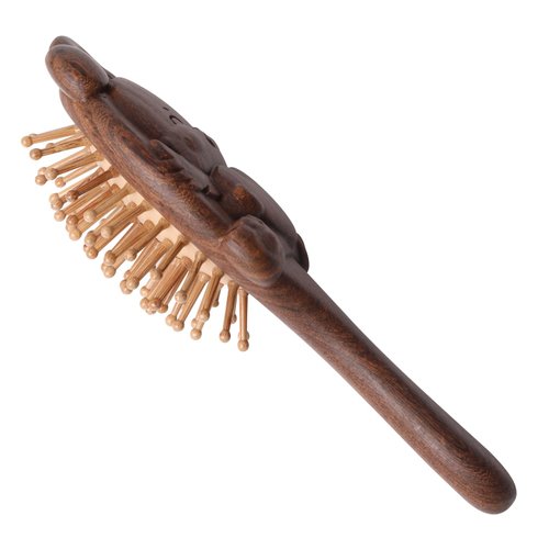 Rhinenet Handmade Wooden Paddle Hair Brush Air Cushion Comb Black Golden Sandalwood Cute Animal Shaped Anti-Static Brush for Massaging Scalp Women Men Kids Thick Thin Curly Dry Hair (Rabbit Shaped)