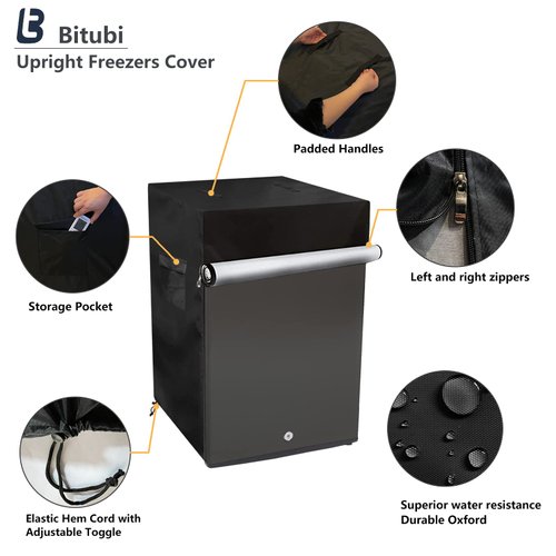 Bitubi Upright Freezers Cover,Outdoor Refrigerator Cover,– Waterproof, Dustproof, Sun-Proof, 22" W x 23" D x 34" H. Suitable for most 3.0 Cubic Compact Mini Freezer on market (Black)