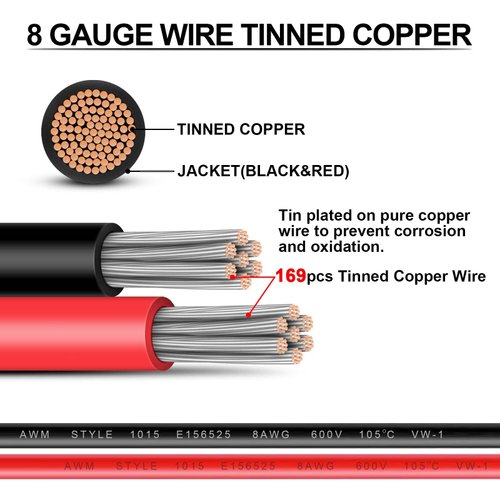 Battery Cable - iGreely 8 AWG 8 Gauge Wire Made with Tinned Copper Wire Battery Power Inverter Cables with Terminals for Solar Panel Trolling Motor Automotive Motorcycle RV Marine Boat 4ft/1.2m