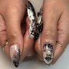 24Pcs Medium Press on Nails Almond Fake Nails Punk Cartoon Anime Design Black White Full Cover Acrylic False Nails Glue on Nails Gothic Glossy Reusable Design Acrylic Nails for Women Manicure Tips