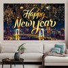 Happy New Year Backdrop, Happy New Year Decorations 2025 New Year Banner with Firework Pattern, New Years Eve Party Supplies 2025