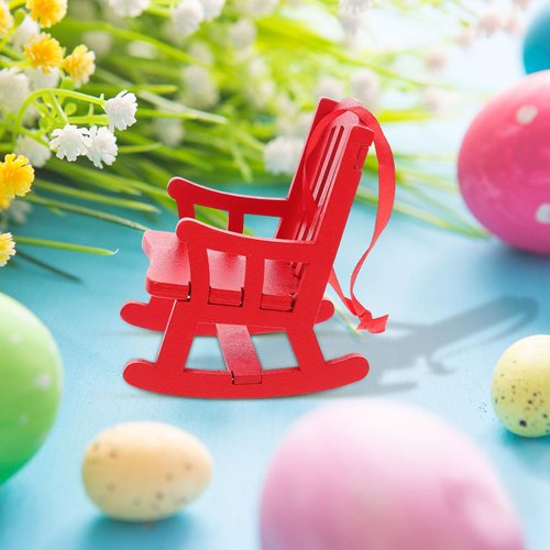 ibasenice Dollhouse Red Bench - 1pc DIY Wooden Vintage Crafts Rocking Chair Dollhouse Furnitures Ornament Garden Miniature Landscape Decoration Adornment Home