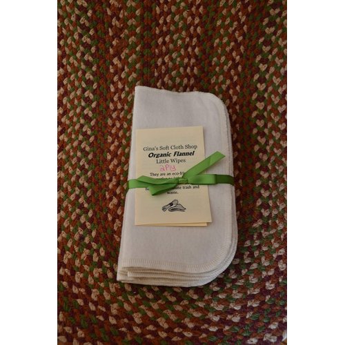 Gina's Soft Cloth Shop 2 Ply Organic Flannel Washable Baby Wipes 8 x 8 Inches Set of 10 Sewn with Organic Cotton Thread