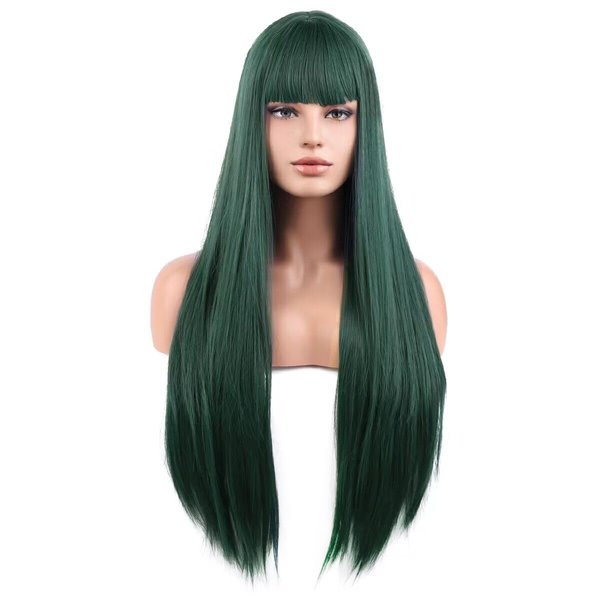MAGQOO Green Wig for Women Long Straight Mint Green Wig with Bangs Synthetic Heat Resistant Fiber Halloween Cosplay Costume Daily Party Use