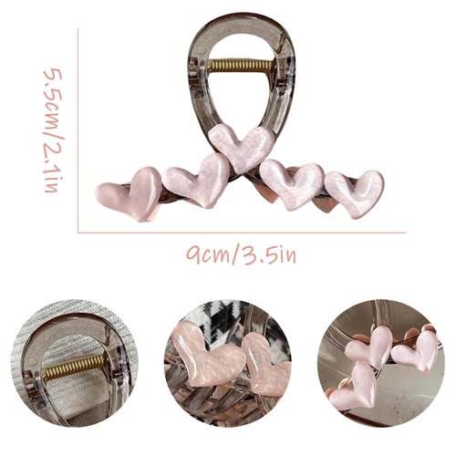 Pink Hair Claw Clips for Women Hair Clips for Girls Heart Shaped Claws Glitter Hair Clip Medium Size Claw Clips Elegant Hairpin Acrylic Hair Barrettes Non-slip Hair Accessories for Hair Styling 1Pcs