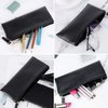 MROCO Pencil Case Pencil Pouch Black Pencil Bag PU Leather Pen Case Small Zipper Pouch for Pencils, Pens, Markers, Makeups, Change, Coins