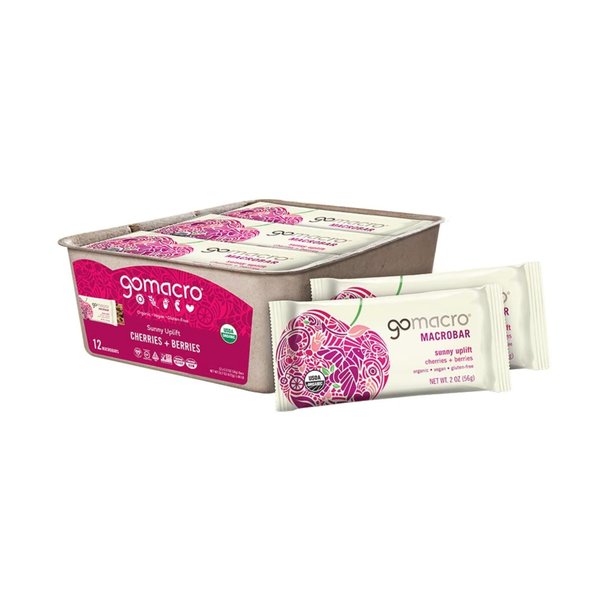 GoMacro MacroBar Organic Vegan Snack Bars - Cherries + Berries (2.0 Ounce Bars, 12 Count)